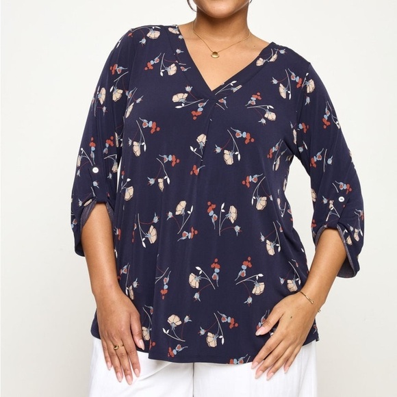 Beacon Women's Plus Size Roll-tab Sleeve Knit Blouse Size 2X - Picture 1 of 8